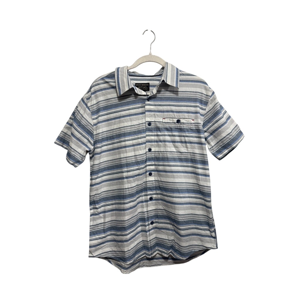 NWT Grizzly Mountain Men's M Striped Short Sleeve‎ Button Down Shirt Blue White
